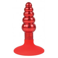 Красная анальная пробка-елочка с ограничителем - 9 см.