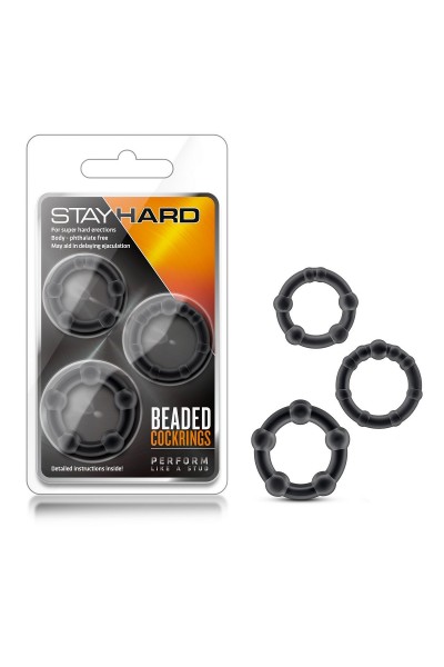 Набор из 3 чёрных эрекционных колец Stay Hard Beaded Cockrings