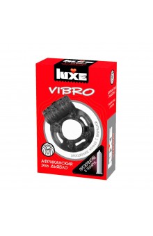 Чёрное эрекционное виброкольцо Luxe VIBRO  Африканский Эль Дьябло  + презерватив