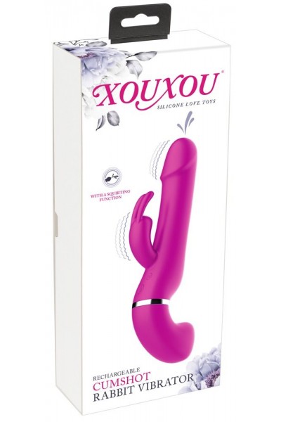 Лиловый вибратор-кролик с функцией сквирта Cumshot Rabbit Vibrator - 24 см.