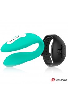 Зеленый вибратор для пар с черным пультом-часами Weatwatch Dual Pleasure Vibe