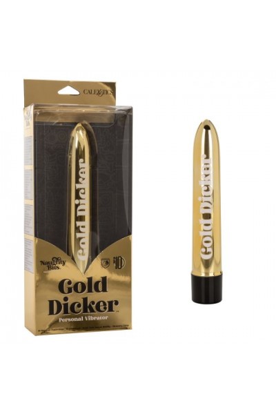 Золотистый классический вибратор Naughty Bits Gold Dicker Personal Vibrator - 19 см.