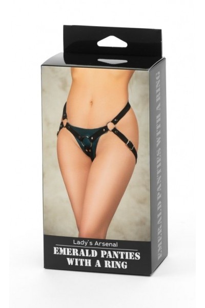 Изумрудные трусики с кольцом под насадки и замшевыми ремешками Emerald Panties With A Ring