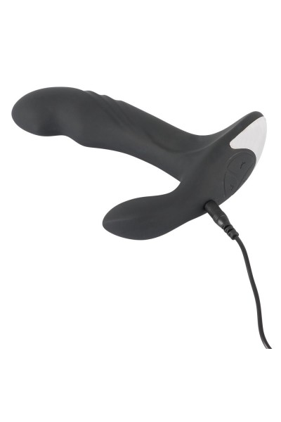 Черный вибромассажер простаты с функцией римминга Plug with Perineum Stimulator - 16,6 см.