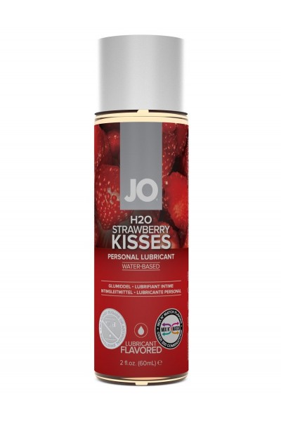 Лубрикант на водной основе с ароматом клубники JO Flavored Strawberry Kiss - 60 мл.