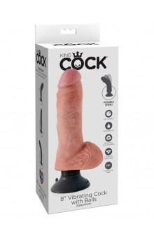 Вибромассажер со съёмной присоской 8  Vibrating Cock with Balls - 20,3 см.