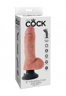 Вибромассажер со съёмной присоской 8  Vibrating Cock with Balls - 20,3 см.