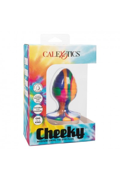 Яркая анальная пробка Cheeky Medium Swirl Tie-Dye Plug - 7,5 см.