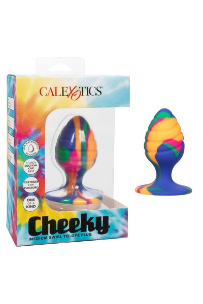 Яркая анальная пробка Cheeky Medium Swirl Tie-Dye Plug - 7,5 см.