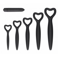 Набор черных вагинальных расширителей с вибропулей Silicone Vaginal Dilator Set