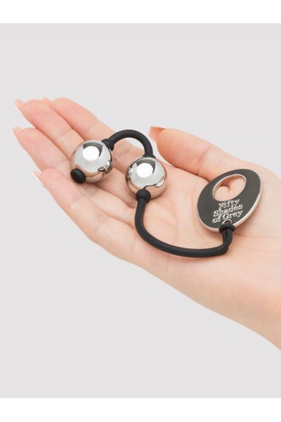 Серебристые шарики Inner Goddess Mini Silver Pleasure Balls 85g на черном силиконовом шнурке