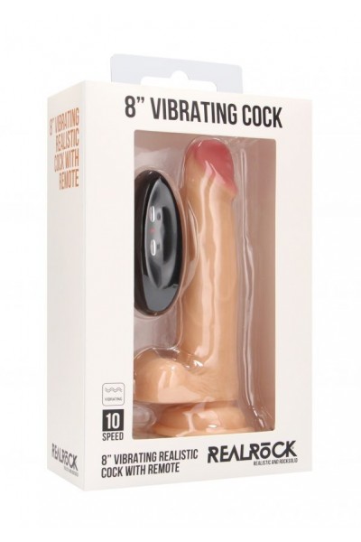 Телесный вибратор-реалистик Vibrating Realistic Cock 8  With Scrotum - 20 см.