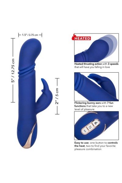 Синий вибратор-кролик с нагревом The Heated Silicone Thrusting G Rabbit - 21,5 см.