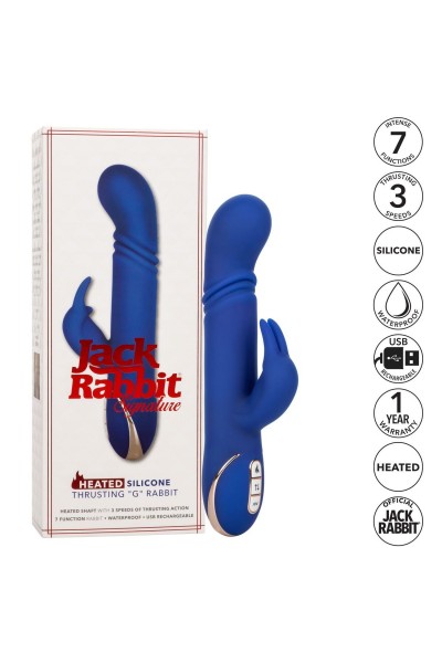 Синий вибратор-кролик с нагревом The Heated Silicone Thrusting G Rabbit - 21,5 см.