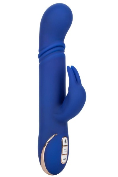 Синий вибратор-кролик с нагревом The Heated Silicone Thrusting G Rabbit - 21,5 см.