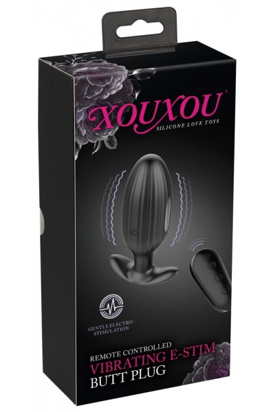 Черная анальная втулка с вибрацией и электростимуляцией Vibrating E-Stim Butt Plug - 9,2 см.