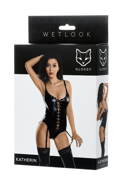 Боди Glossy из материала Wetlook на шнуровке