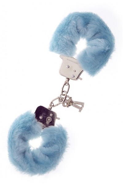 Голубые меховые наручники METAL HANDCUFF WITH PLUSH BLUE