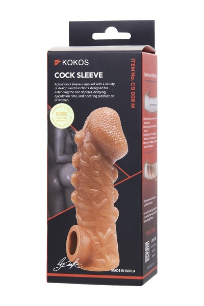 Телесная закрытая насадка с шишечками Cock Sleeve 008 Size M - 15,6 см.