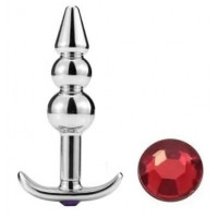 Металлическая анальная пробка-пирамидка с красным кристаллом - 9,7 см.