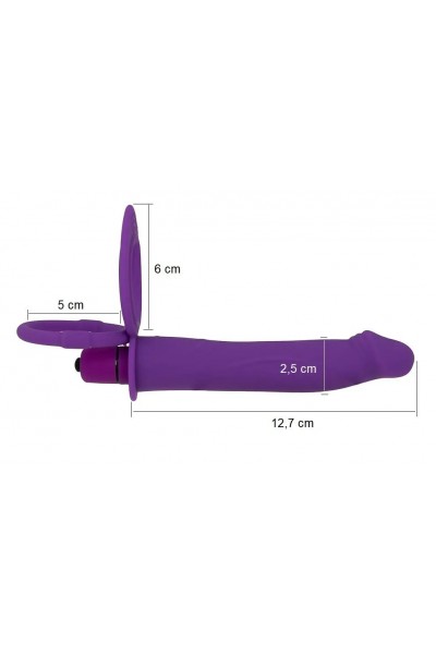 Фиолетовая вибронасадка для двойного проникновения с 2 эрекционными кольцами - 12,7 см.