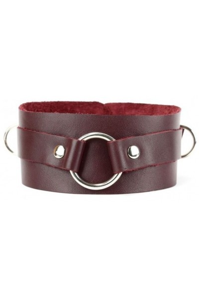 Бордовый широкий ошейник с кольцом Maroon Collar